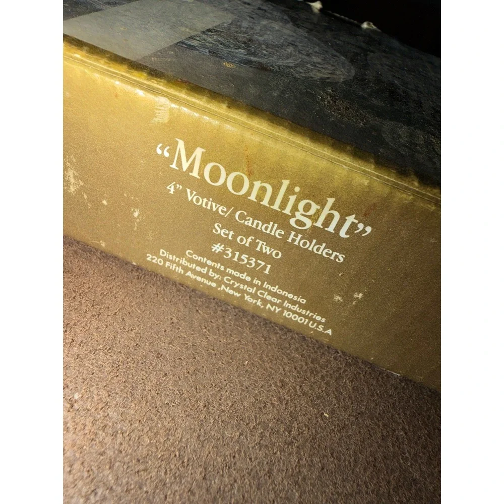 Manhattan Candle‎ Lights Moonlight 4in Crystal Votive Candle Holder Set 2 315371
